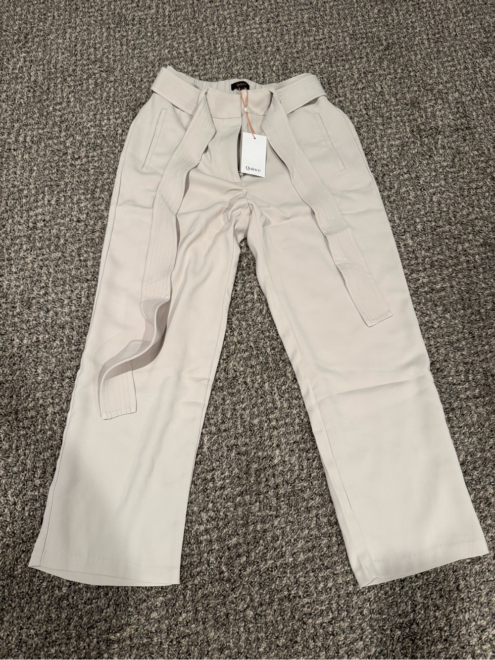 Quince Wide-Leg High-Rise Pants in Light Beige